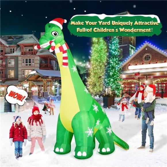 13FT Dinosaur Christmas Inflatable Decor, Built-in LED Lights with Candy Cane - Picture 6 of 7